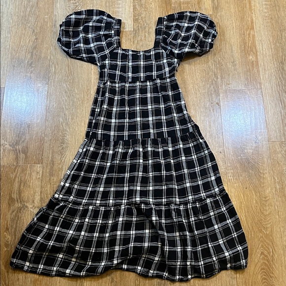 Asos Violet Romance Midi Dress Puff Sleeve Tiered Black White Plaid Check Size 4 - Picture 3 of 14